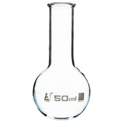 LabGlass Flat Bottom Boiling Flask Narrow Neck with Beaded Rim 50ml Pack of 12