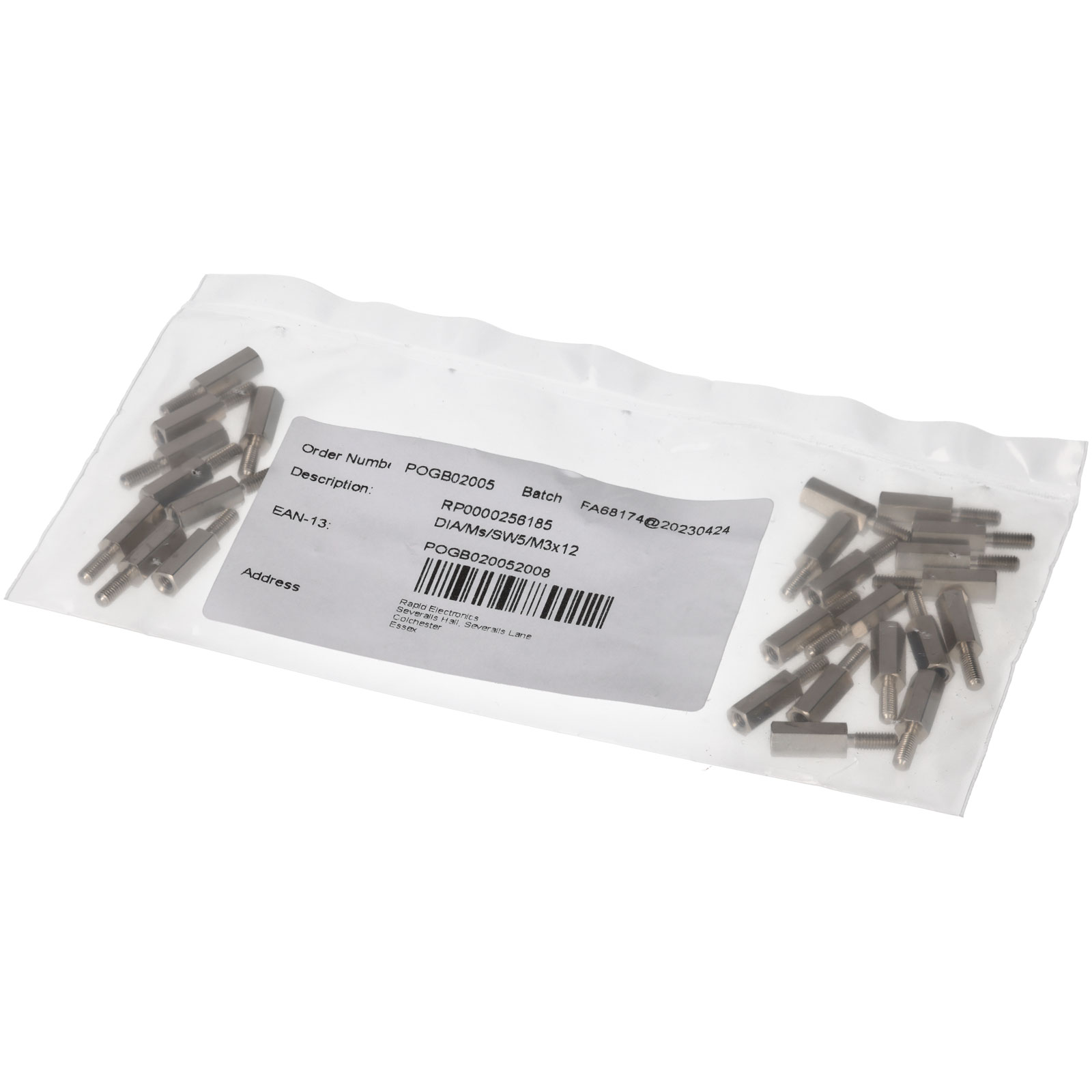 R-TECH 524409 Hex Threaded M-F Spacer Brass 5mm A/F M3 12mm - Pack 
