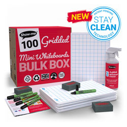 Show-me A4 Gridded Drywipe Boards - Bulk box of 100 sets