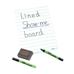 Show-me Pack of 10 Lined Dry Wipe Boards, Pens and Erasers