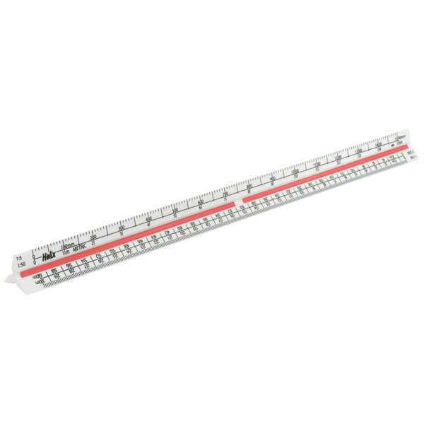 HELIX 300mm 30cm Triangular Metric Scale White Plastic Solid Base Ruler K93070 