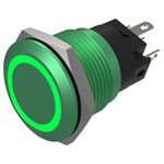 EAO 82-5851.1134 IlluminatedMomentary 19mm Green Flush 24V Solder Terminals