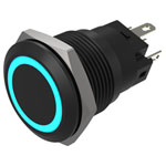 EAO 82-5951.2124 Illuminated 19mm Black Flush Blue 24V Solder Terminals