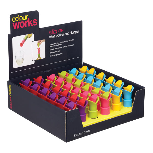 Kitchen Craft Colourworks CWPOURSTOPDISP Display of 36 Wine Pourers