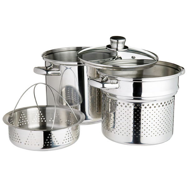 Kitchen Craft World of Flavours Italian Stainless Steel 4 L Pasta Pot with  Steamer Insert, 20 cm