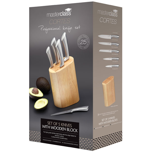 Kitchen Craft MCKNB60 Sabre 5 Piece Knife Set with Wooden Block Rapid