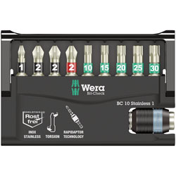 Wera 05071110001 BC10/9 Stainless Torsion Bit-Check PH/PZ/TX, 10-Piece Set