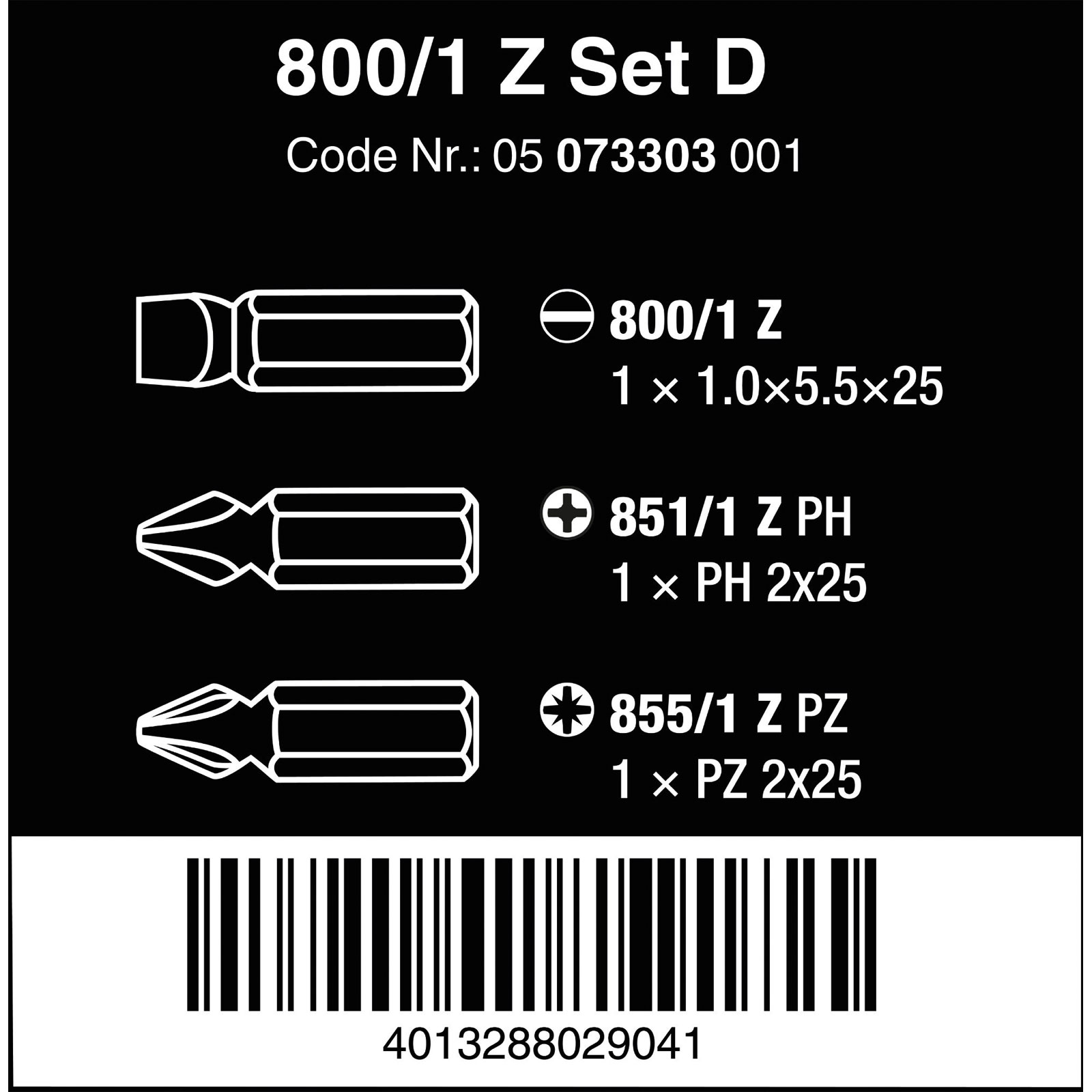 Wera 05073303001 Classic Extra Tough Screwdriver Bits SL/PH/PZ, Pack of