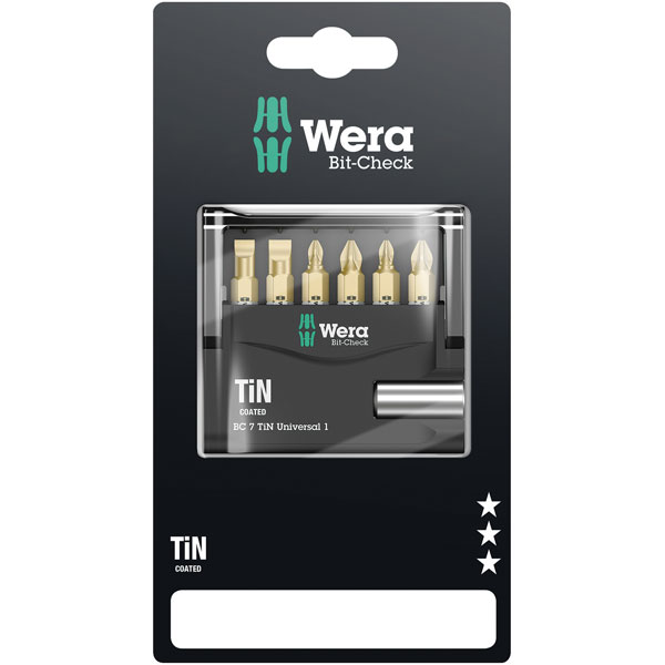 WERA 7 Piece Mini Check TIN Titanium PZ2 Screwdriver Bit Set & Magnetic Holder 
