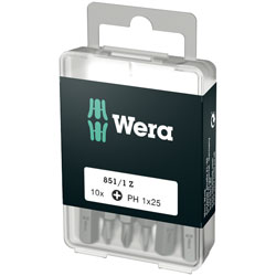 Wera 05072400001 Classic 1/4in Hexagon Drive Phillips Bit PH1, Pack of 10