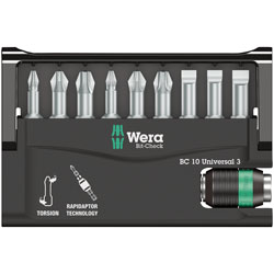 Wera 05056375001 8600-9 Rapidaptor Bit Holder with Torsion Bits, 10-Piece Set