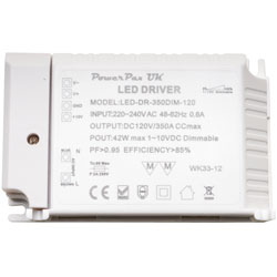 PowerPax UK LED-DR-350DIM-120 0-10V Dimmable 350mA LED Driver 42W