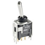 NKK Switches B18AH 0.1A Submin Toggle SPDT (On)-Off-(On) 28VDC 10mm Angled Bkt