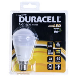 Duracell DURA8LEDDU 6W GLS Bulb A Shaped B22 Warm White 400lm