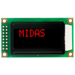 Midas Displays MC20805A12W-VNMLR 8x2 VATN LCD Display Negative Mode Red