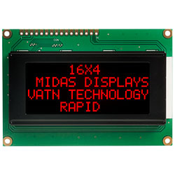 Midas Displays MC41605A12W-VNMLR 16x4 VATN LCD Display Negative Mode Red