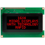 Midas Displays MC41605A12W-VNMLR 16x4 VATN LCD Display Negative Mode Red