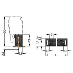 WAGO 231-132/001-000/105-604 Male MCS-MIDI 2P 5mm THR Straight Solder Pin