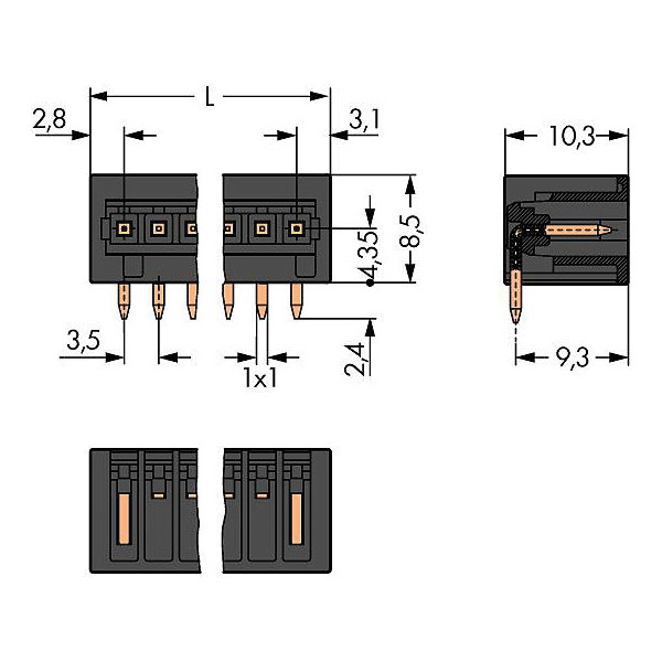 WAGO 734-165/105-604 Male MCS-MINI 5P 3.5mm Angled Solder Pins
