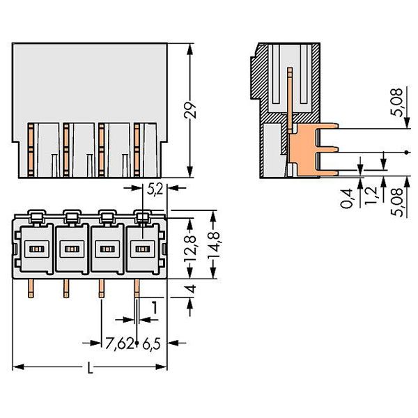 WAGO 831-3622 Male MCS-MAXI 3P 7.62mm Angled Solder Pins