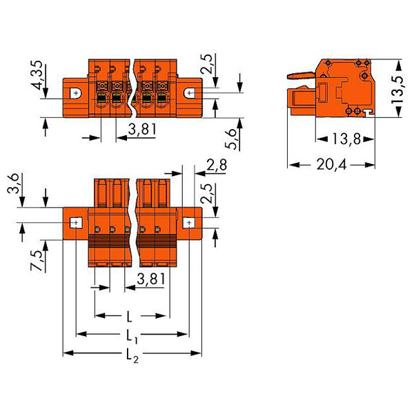 WAGO 2734-220/031-000 Female MCS-MINI 20P 3.81mm Flanged Push Buttons