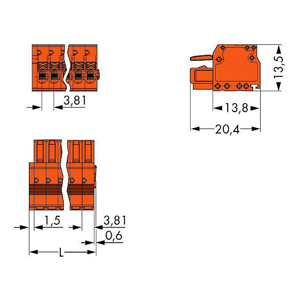 WAGO 2734-206 Female MCS-MINI 6P 3.81mm Push Buttons
