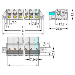 WAGO 2721-206/031-000 Female MCS-MIDI 6P 7.5mm Flanged Push Buttons