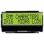 Midas Displays MCCOG21605B6W-SPTLYI COG 2x16 STN Yellow/Green I2C 40x8mm