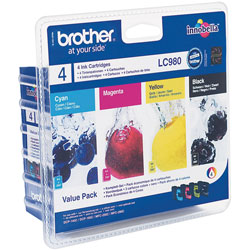 Brother Ink Cartridges Combo Pack Original LC980BK + LC980C + LC980M + LC980Y B