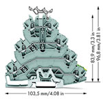 WAGO 2002-4127 L1/L2/L3/PE Quad Deck 5.2mm Terminal Block Grey AWG 22-12