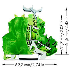 WAGO 2002-2237/099-000 PE Dbl. Deck w End Plate 4-cond. Gnd. Grn-ylw AWG 22-12