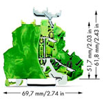 WAGO 2002-2237/099-000 PE Dbl. Deck w End Plate 4-cond. Gnd. Grn-ylw AWG 22-12