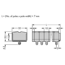 WAGO 264-254 4-way 10mm 4 Conductor Snap In Terminal Strip Grey AWG28-12