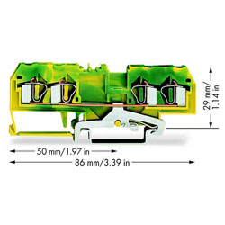 WAGO 281-657/999-950 6mm 4-cond. Gnd T-blk. ATEX Ex-e II Grn-yel AWG 24-12