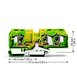 WAGO 284-687/999-950 10mm 3-cond. Thr. T-blk. ATEX Ex-e II Grn-yel AWG 20-8