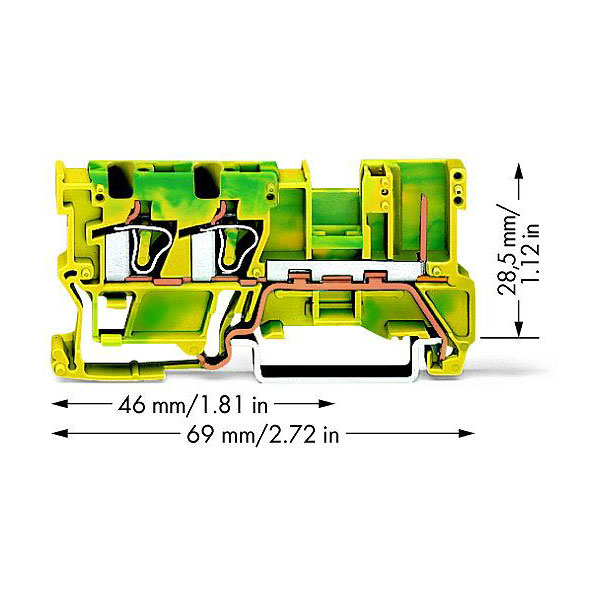  769-257 2-conductor/1-pin Ground Carrier Terminal Block Green-yellow