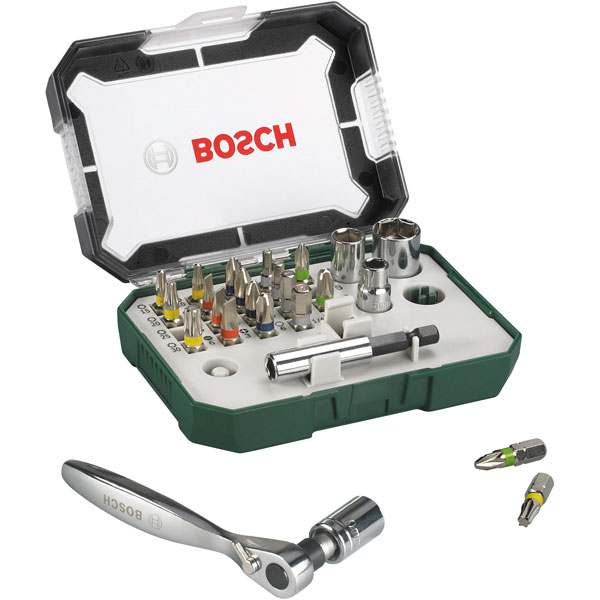 Bosch 2607017322 26 Piece Screwdriver Bit Set With Ratchet