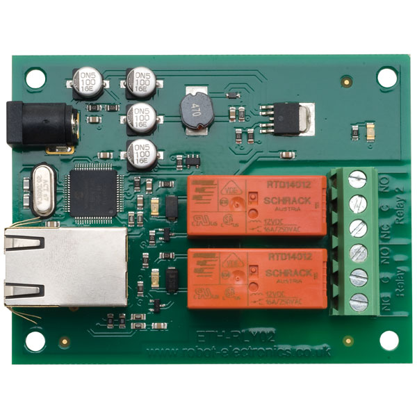 2 Channel 16A Relay Board Controlled Via Rapid Online