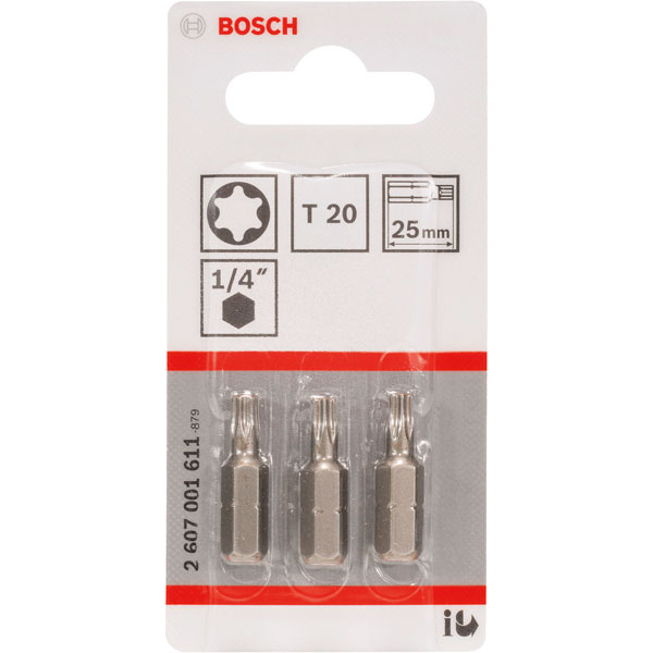 Bosch 2607001611 Extra Hard Screwdriver Bit T20, Pack of 3