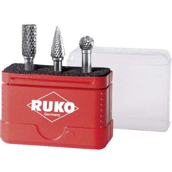 10 mm Diameter 6 mm Shank Diameter 3 Piece RUKO 116001 Set of Tungsten Carbide Rotary Burrs in Mini-Box