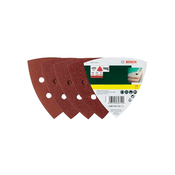 Bosch 2607017111 Delta Sandpaper Set Hook & Loop Perf. 105mm Wood 25pk