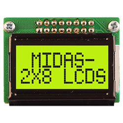 Midas Displays MC20805B6W-SPTLY-V2 2x8COB LCD Black on Yellow/Green 5mmCharacter