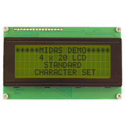 Midas Displays MC42005A6W-SPTLY-V2 4x20COB LCD Black on Yellow/Green 5mm Text