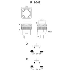 SCI R13 508A 05YL 1.5A Pushbutton Switch Yellow 2P SPST Off On