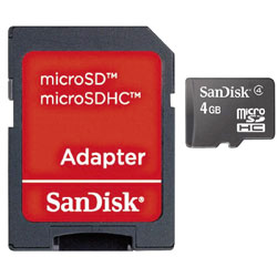 SanDisk SDSDQM-004G-B35A microSDHC™ Memory Card Class 4 4GB and SD Adaptor