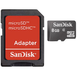 SanDisk SDSDQM-008G-B35A microSDHC™ Memory Card Class 4 8GB and SD Adaptor