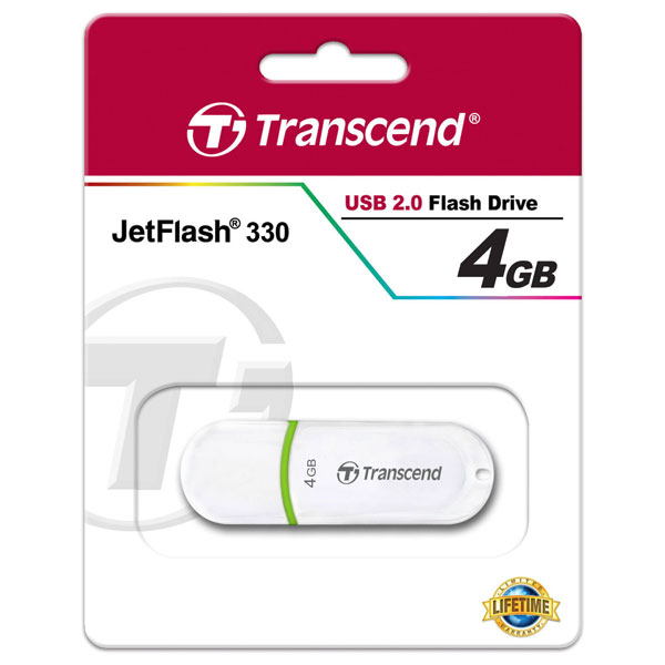 Transcend TS4GJF330 Jetflash 330 4GB USB Flash Drive - White | Rapid Online