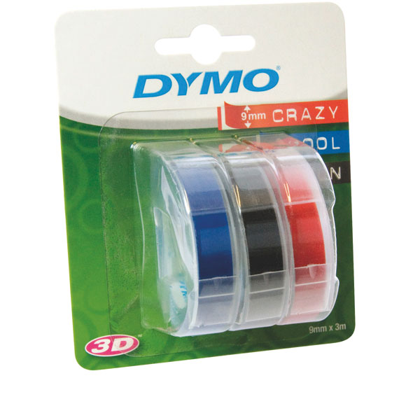 DYMO S0847750 Embossing Tape 9mm x 3m Blue, Black &amp; Red Set of 3