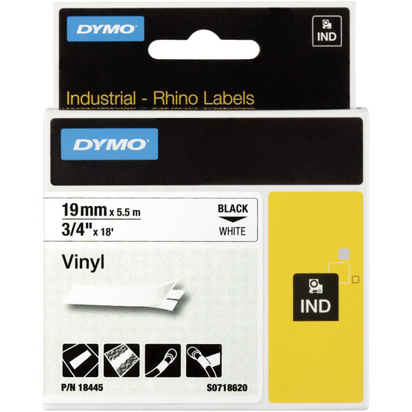  S0718620 / 18445 Rhino Vinyl Tape ID1 19mm x 5.5m Black on White