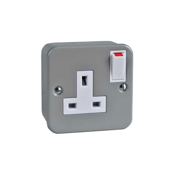 Schneider Screwless Brushed Steel Single Plug Electric Wall Socket Switched 13A 